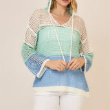 Open Knit Color Block Hood Sweater - FINAL SALE