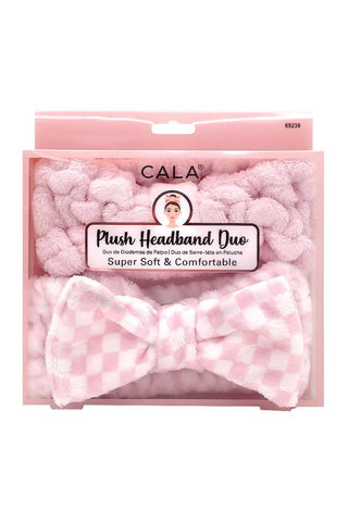 CALA Plush Headband Pink and White Checkered - 6pc