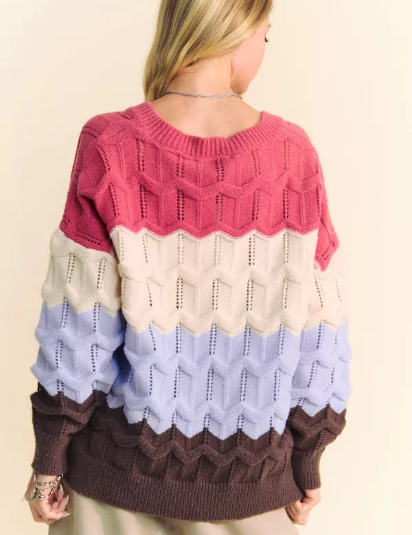 V Neckline Cozy Waves Color Block Sweater* FINAL SALE *