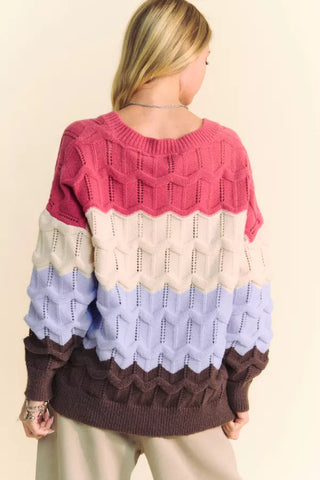 V Neckline Cozy Waves Color Block Sweater  - PREORDER