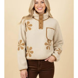 Floral Patch Half Snap Sherpa Pullover - PREORDER