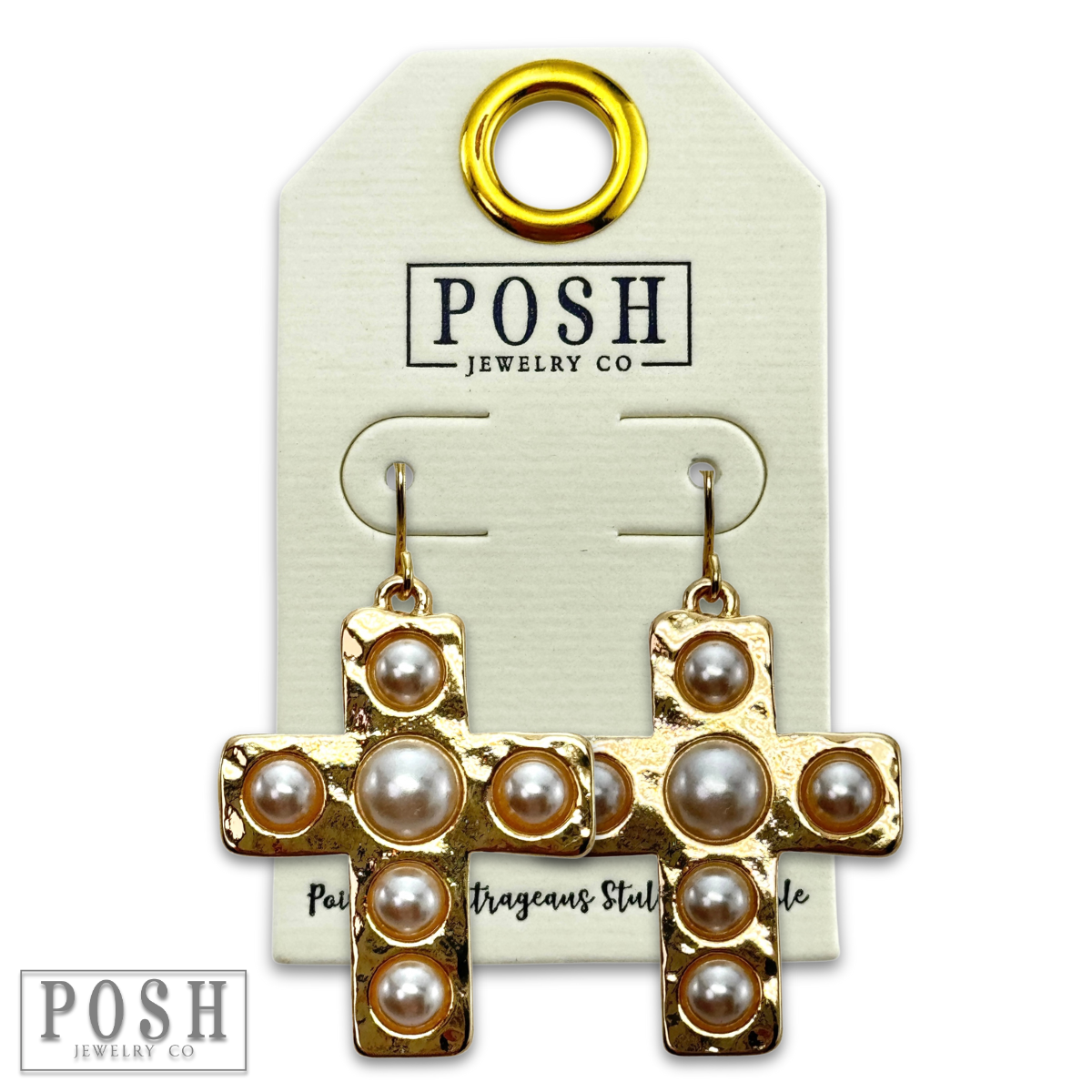 DEAL Pearl Bead Cross Earring - Gold