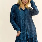 Geo-Pleated Button Down Long Sleeves Shirt Top - LAST ONES FINAL SALE