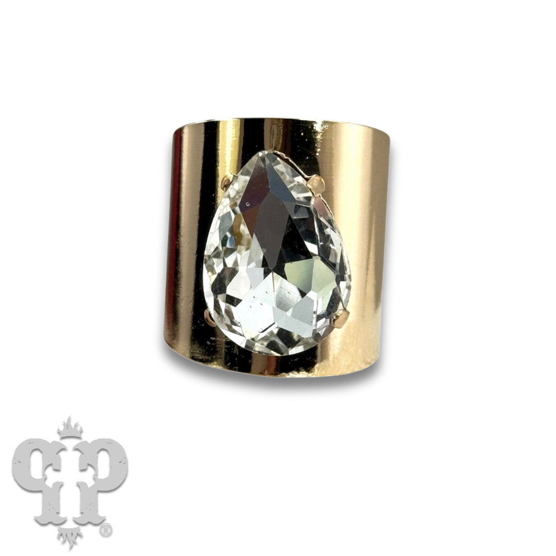 Rhinestone Teardrop Adjustable Base Statement Ring - LC