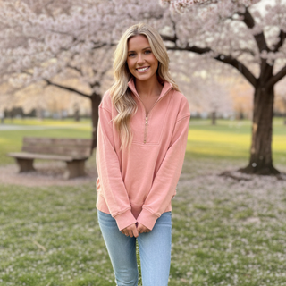 Isabella Half Zip Pullover Spring JadyK- Coral