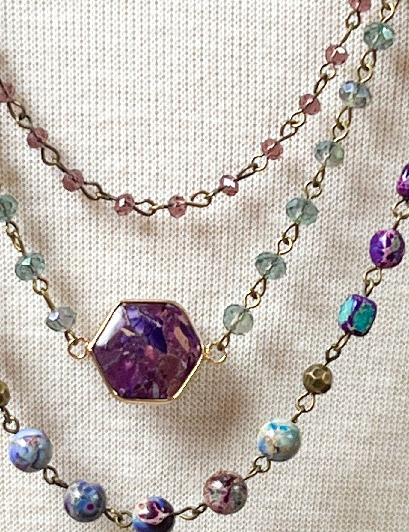 Janet Layered Multi-Wear Necklace - Purple