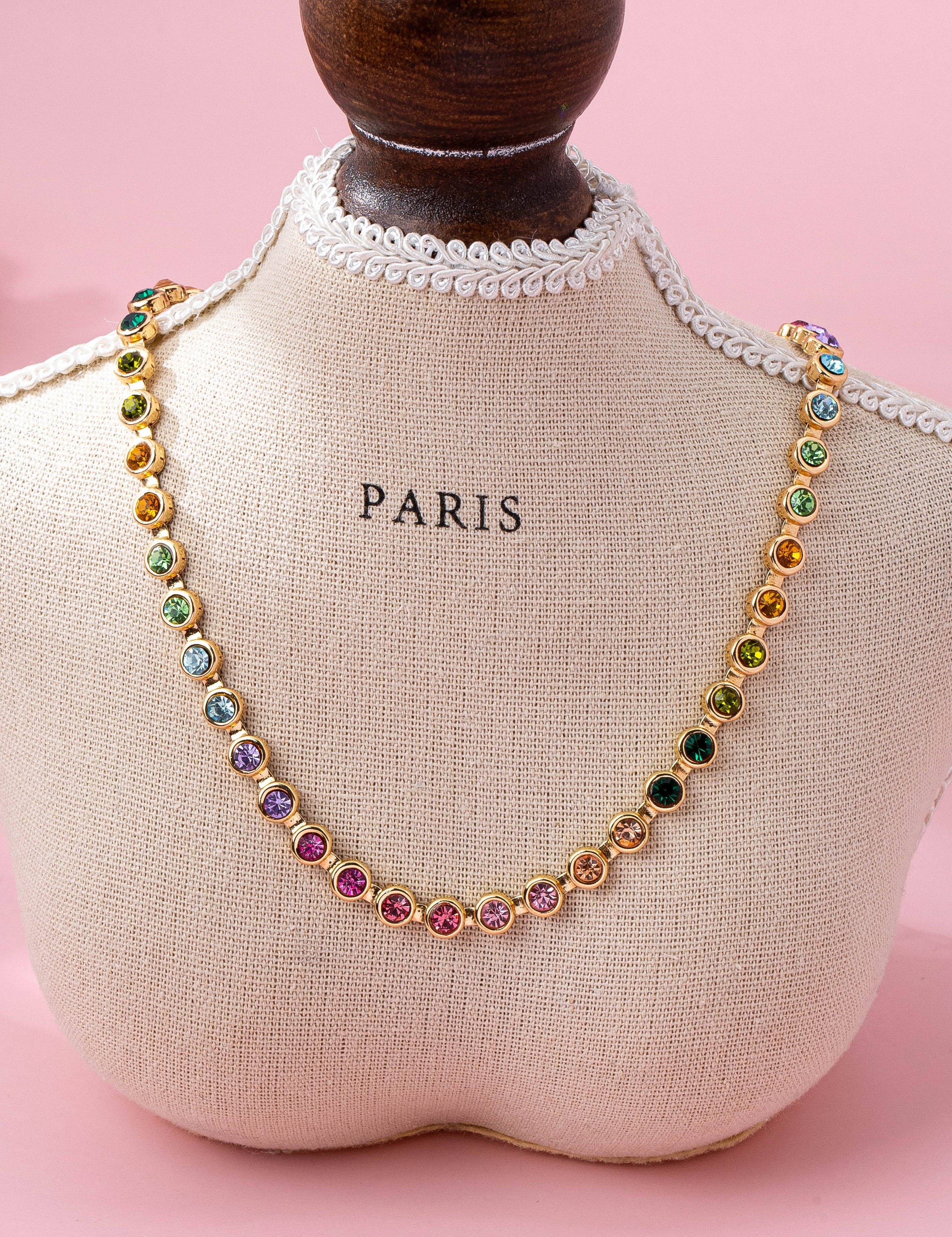 Uptown Girl Bezel Gemstone Tennis Necklace