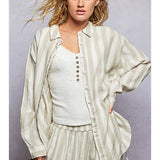 POL Linen Long Sleeve Stripe Shirt
