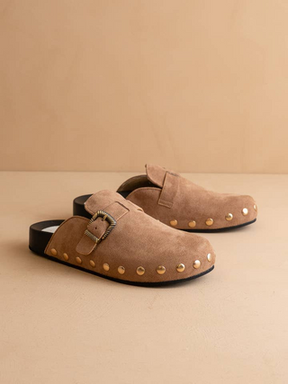 The Toni Studded Buckle Clog - Latte