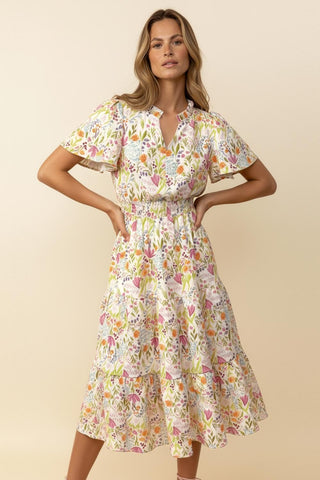 Smocked Waist Tiered Floral Dress  - PREORDER