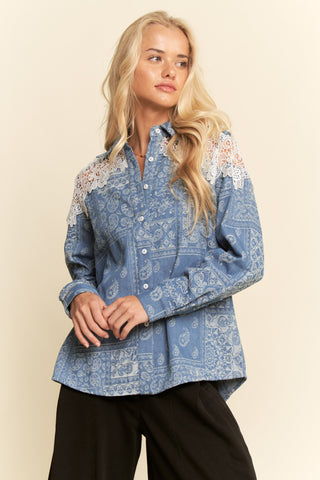 Relaxed Fit Button Up Paisley Print Top  - PREORDER