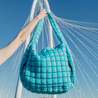 Blue Oversized Quilted Hobo Tote Bag  - PREORDER