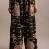 Camo Print Flower Patchwork Wide Leg Pants - PREORDER