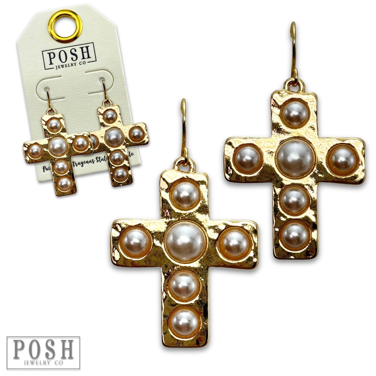 DEAL Pearl Bead Cross Earring - Gold