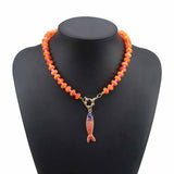 Seas The Day Stainless Steel Fish Beaded Necklaces -  2 Styles