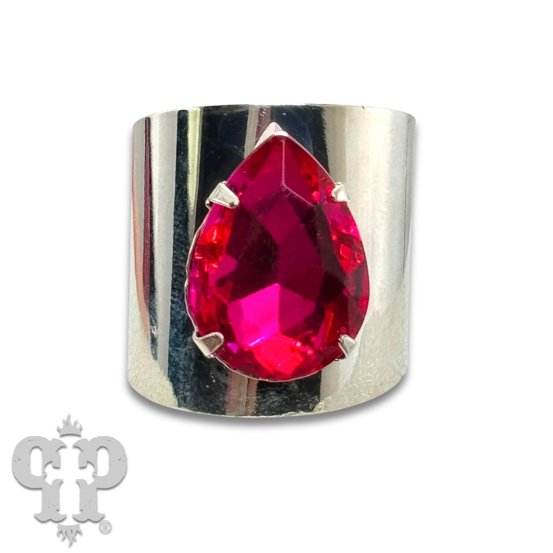 Rhinestone Teardrop Adjustable Base Statement Ring - LC