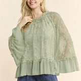 Sheer Lace Bell-Sleeve Blouse - PREORDER
