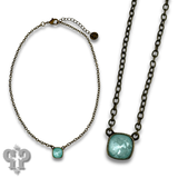 Austrian Square Crystal Chain Necklace 10mm - Blue/Silver