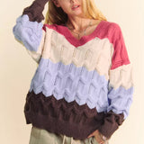 V Neckline Cozy Waves Color Block Sweater* FINAL SALE *