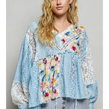 POL Bohemian Lace Balloon Sleeve Top
