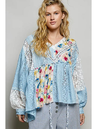 POL Bohemian Lace Balloon Sleeve Top  - PREORDER