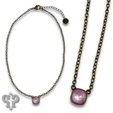Austrian Square Crystal Chain Necklace 10mm - Blue/Silver