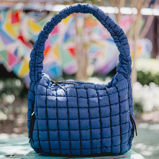 Navy Oversized Quilted Hobo Tote Bag  - PREORDER