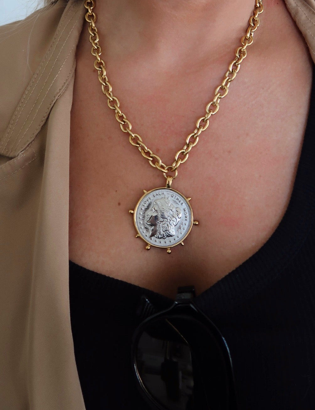 Two Toned Coin Necklace by Chan Sutt - PREORDER