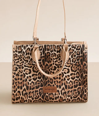 Wrangler Leopard Print Wide Tote Bag/Crossbody - Brown
