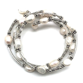 Freshwater Pearl White Silver Bracelet Wrap