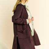 Multi Checker Hooded Side Slit Button Up Cardigan - 3 Colors* FINAL SALE *
