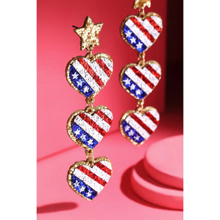 USA Glitter Heart Earrings