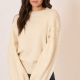 Pearl Studded Lantern Sleeve Knit Sweater - LAST ONES FINAL SALE