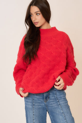 Braid Cable Knit Mock Neck Sweater