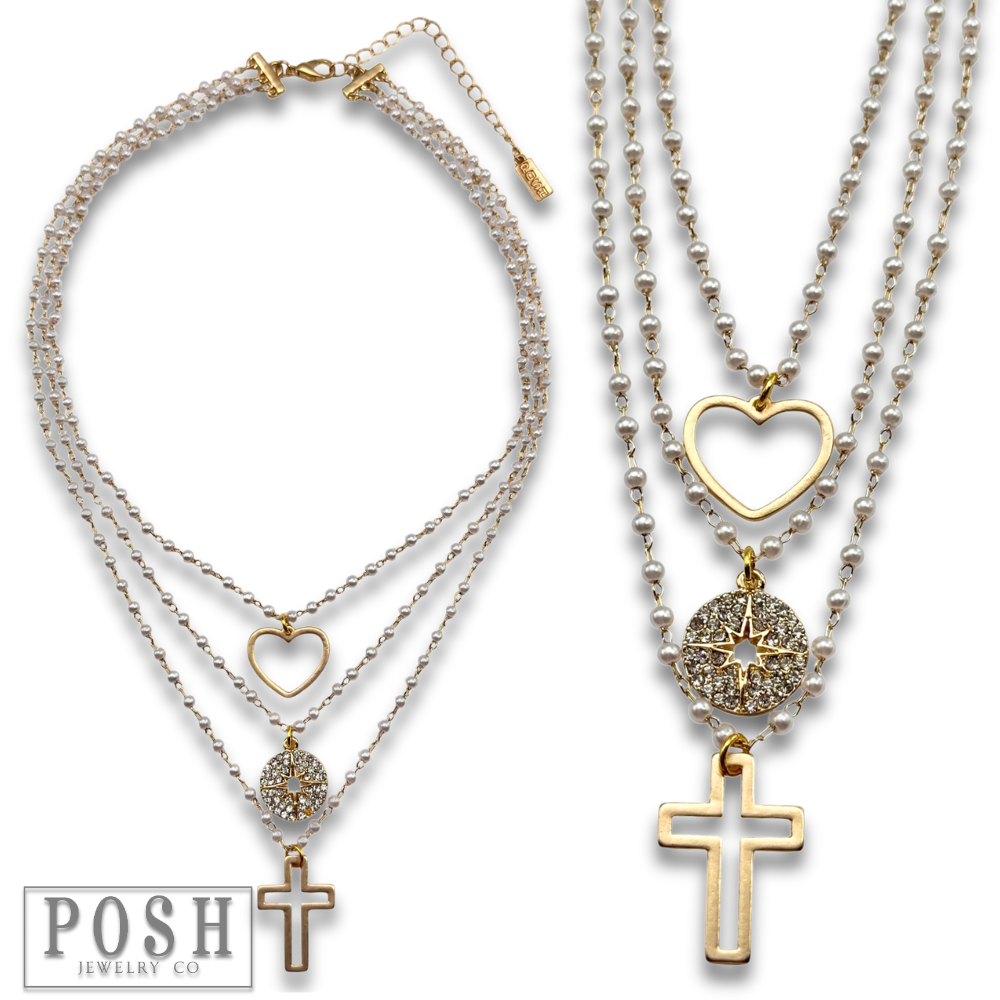 DEAL Linked Pearl Bead Charm Necklace