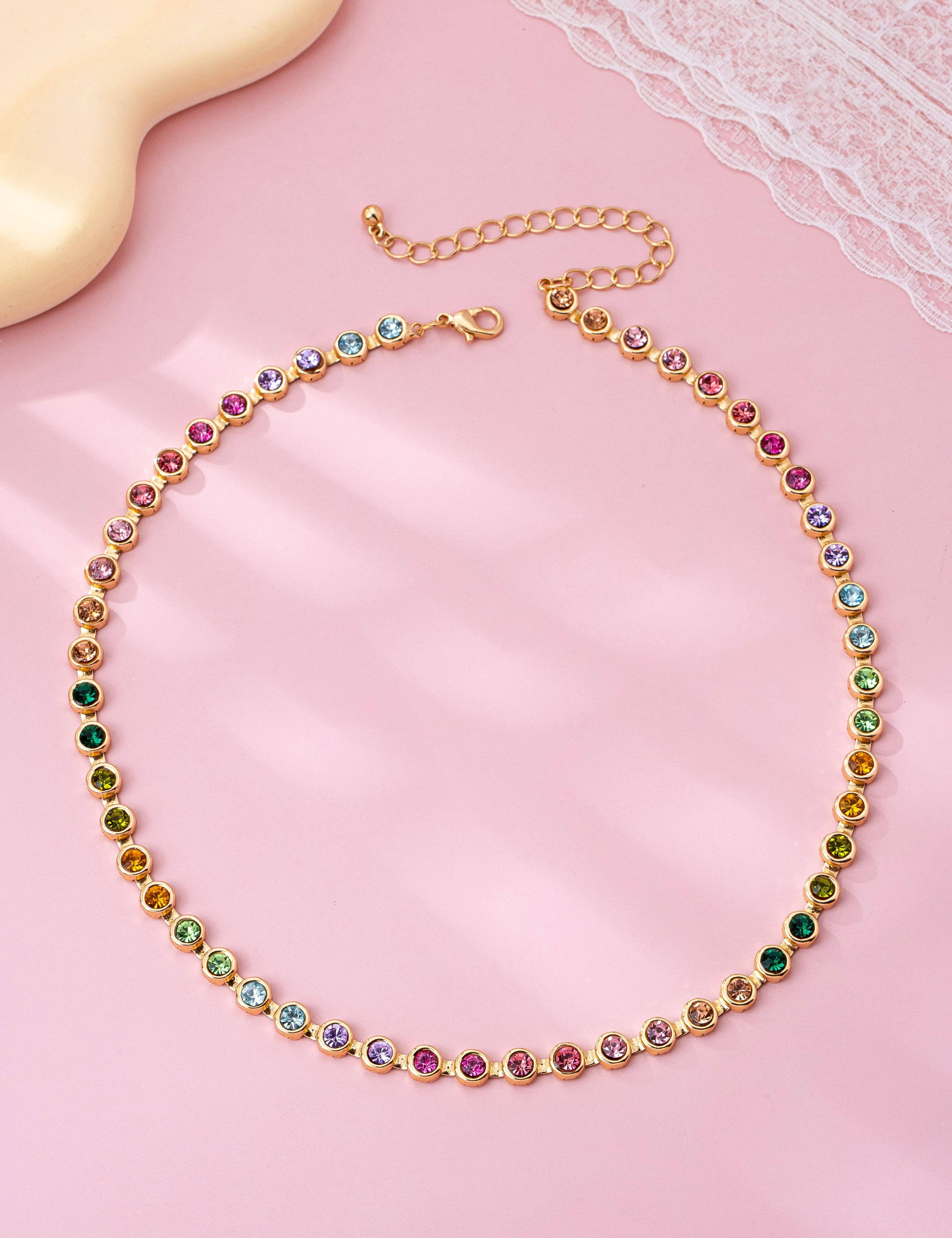 Uptown Girl Bezel Gemstone Tennis Necklace
