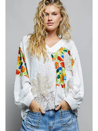 POL Long Sleeve Crochet/Bling Top  - PREORDER