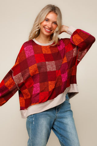 Multicolor Plaid Check Print Sweater