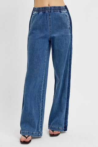 Holly Elastic Waist Wide Leg Jeans Risen