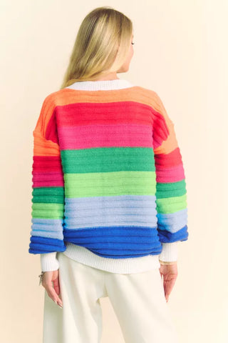 Striped Textured Multi Color Button Front Cardigan  - PREORDER