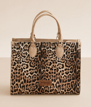 Wrangler Leopard Print Wide Tote Bag/Crossbody - Brown