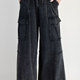 Washed Wide Legs Terry Cargo Pants PREORDER