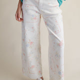 Cross Stitch Pattern Printed Washed Twill Pants PREORDER