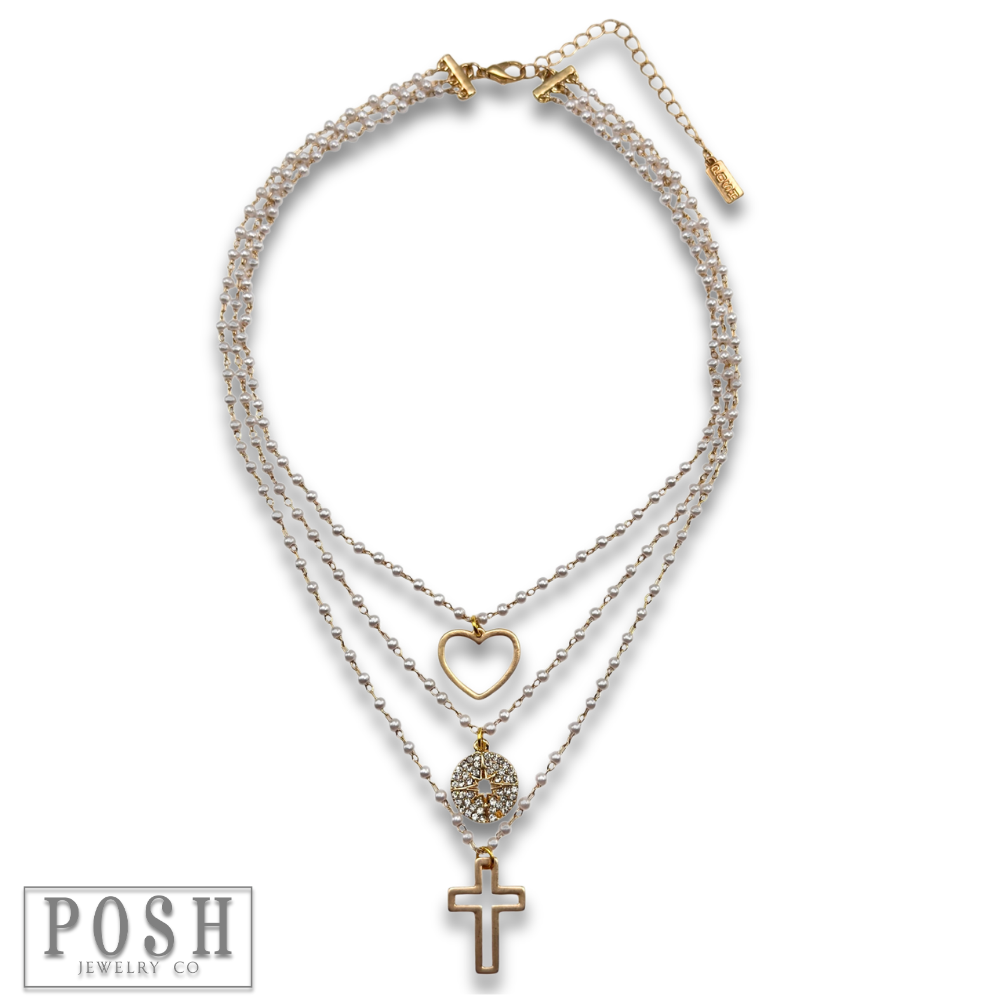 DEAL Linked Pearl Bead Charm Necklace