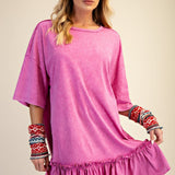 Ruffle Bottom Tunic Dress - Dragonfruit -  PREORDER