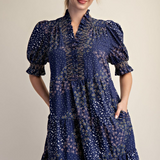 Short Puff Sleeve Printed Cotton Lawn Dress PREORDER