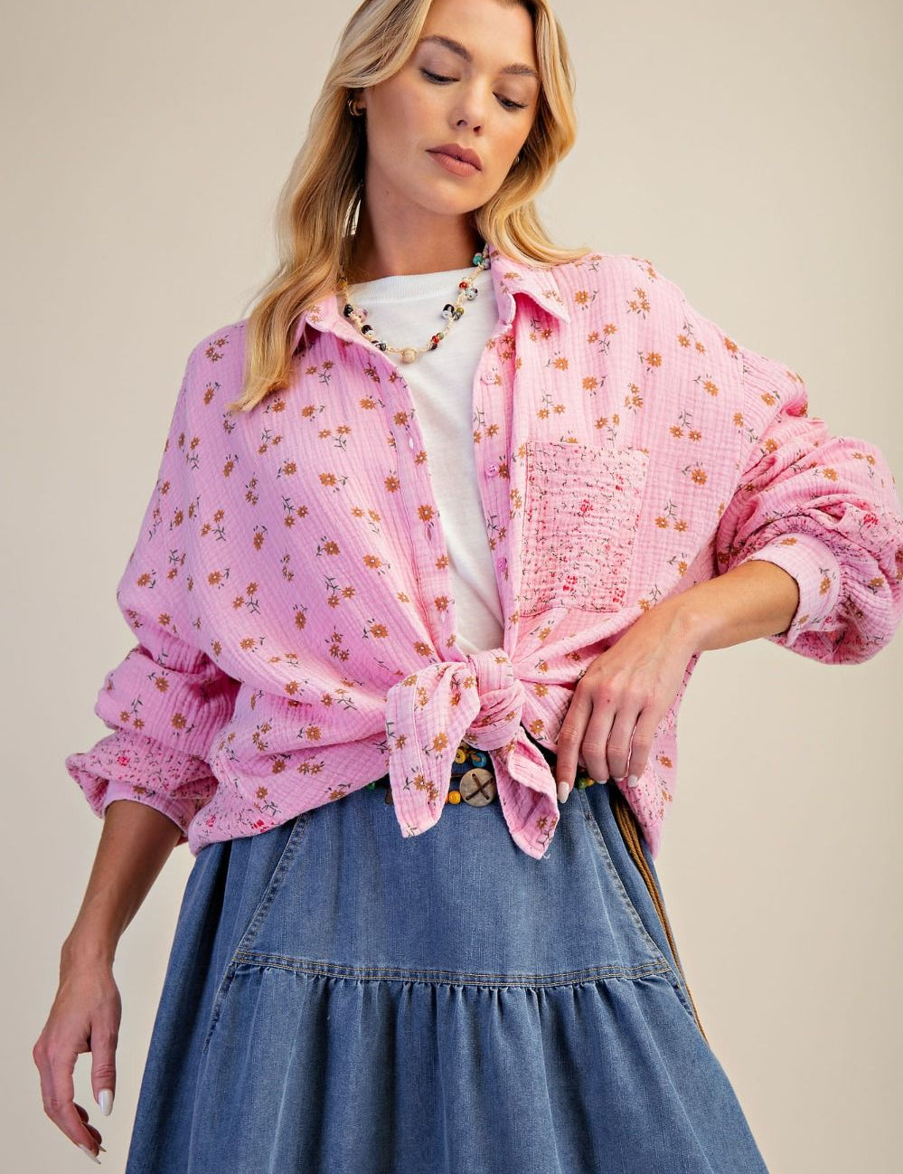 FLORAL PRINT COTTON GAUZE WASHED SHIRT - FINAL SALE