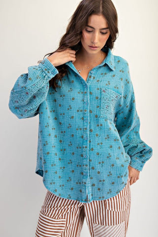 FLORAL PRINT COTTON GAUZE WASHED SHIRT  - PREORDER