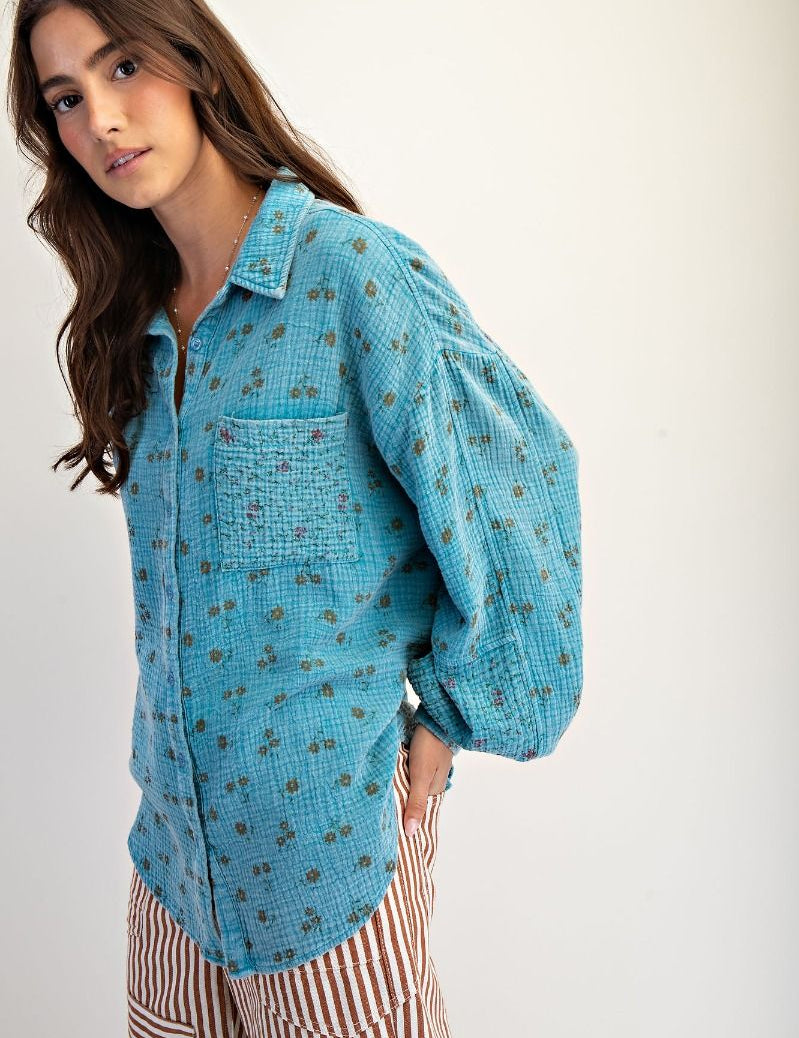 FLORAL PRINT COTTON GAUZE WASHED SHIRT - FINAL SALE