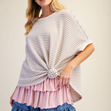 Striped Thermal Washed Oversized Top - Khaki - FINAL SALE